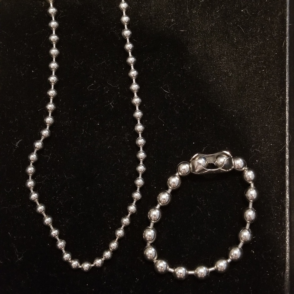 Punk Bead Silver Necklace/Bracelet Set